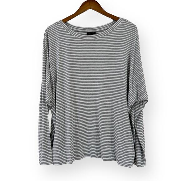 J Jill Wearever Grey Striped Long Sleeve Top Sz L Casual Everyday Relaxed Fit - Picture 1 of 8